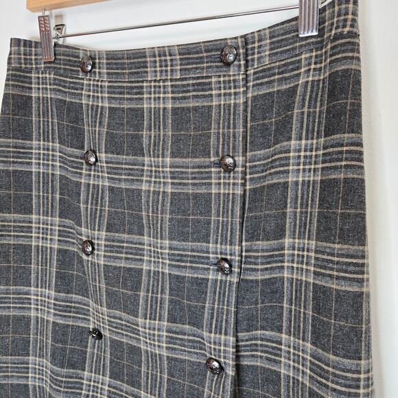 Banana Republic Womens Preppy Academia 30% Wool Plaid Button Front Wrap Skirt 8 - Picture 3 of 12